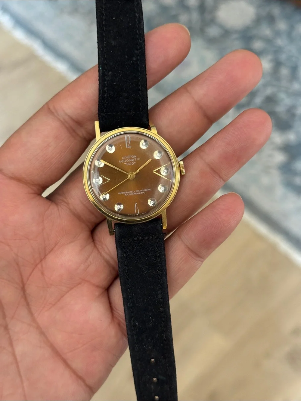CIMEQA Agromatic 900 vintage Men’s Watch. Gold Tone, Manual Swiss Diamond